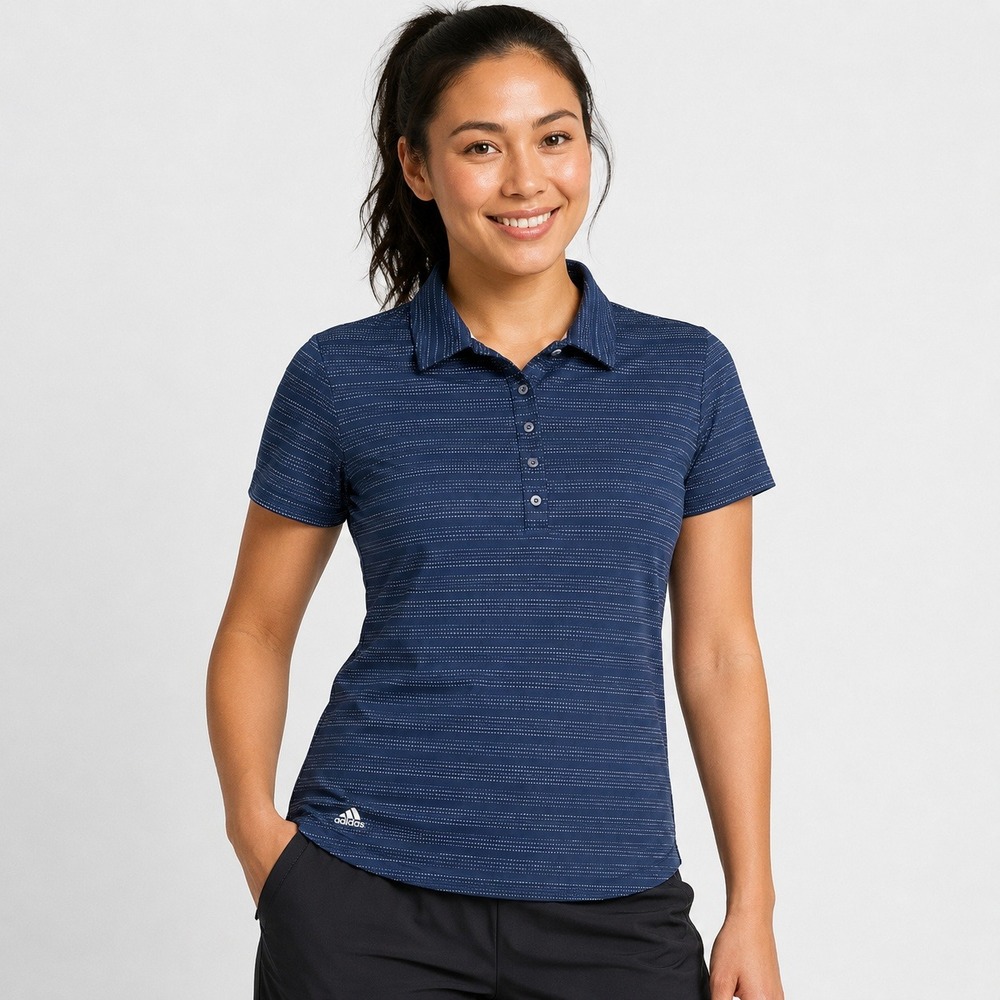 Adidas Golf Polo Shirt Womens L Blue Striped Short Sleeve Performance Stretch